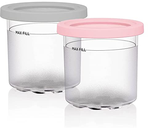 Jiawu Recipiente para Helados, Paquete de 2 Recipientes de Postre para Congelador de 600 Ml, Vasos de Almacenamiento de Helados, Apto para Heladeras de la Serie NC299AMZ NC300s (Gris y Rosa)