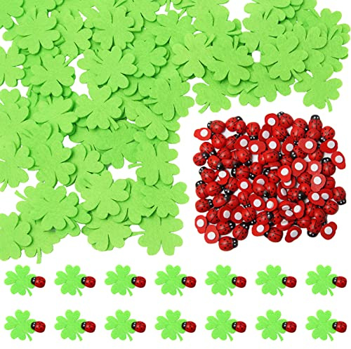 UTMACH 200 Stuck Marienkafer Deko Kit Mini Marienkafer Holz Selbstklebend | mit Glucksklee Filzkleeblatter,fur DIY Handwerk Scrapbooking Verzieren Geschenke