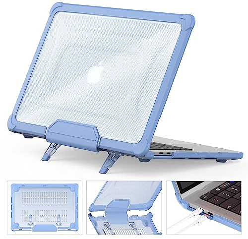 SEYMCY MacBook Pro 13 Zoll Hülle 2022/2020/2018 Anti-Scratching Protective Hard Shell Cover with Foldable Stand for A2338 A2289 A2251 A2159 A1989 Tough Case, Sky Blue