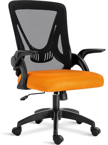 Blisswood Adjustable Office Chair, Desk Chair, Mesh Swivel Computer Chair With 90° Flip-up Armrest With Lumbar Support Adjustable Height (Orange & Black)