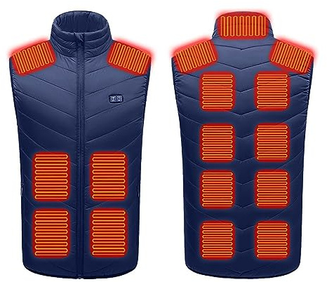 Gilet Chauffant Homme Femme,Veste sans Manches Chauffante Électrique USB Vêtement de Chauffage avec 17 Zones de Chauffé 3 Températures Réglables pour Moto Chasse Randonnée Ski