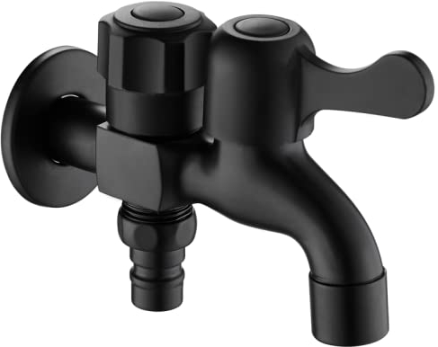 Grifo de lavadora negro uno en dos fuera Grifo de lavadora doble Grifo doble Grifo de fregona al aire libre Grifo de montaje en pared 1/2 pulgada for fregadero, negro B (Color : Black B)