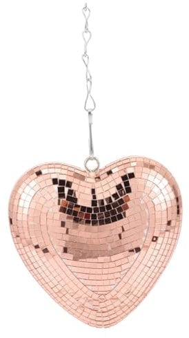 IWOWHERO Heart Shaped Disco Ball Hanging Reflective Mirror Ball Decor Rose Gold Decorative Accessory with Chain for Parties Weddings Home Decorations