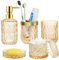 Ulable Gold Bathroom Accessory Set, 5Pcs Bathroom Soap Dispenser Set, Gold Glass Bathroom Accessory Set with Lotion Dispenser, Soap Dish, Toothbrush Holder, Tumbler, Cotton Swab Jars