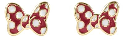 Minnie Mouse Boucles d'oreilles à tige plaquées or Motif nœud Rouge à pois, taille unique, Laiton plaqué or, Pas de gemme