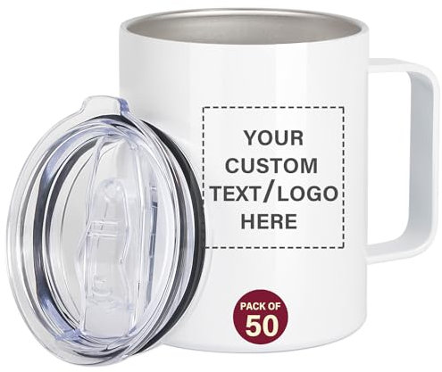 Personalised Mug with Lid 12oz Customised Photo Text Picture and Logo Stainless Steel Double Wall Vacuum Insulated White Coffee Cup Gift for Teacher Mothers Fathers Day Birthday Wedding (50, 12oz)