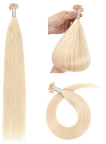 YANTAISIYU Flat Tip Hair Extensions 50g Real Human Hair Hot Fusion Hair Extensions (16 Inch #60 Platinum Blonde)