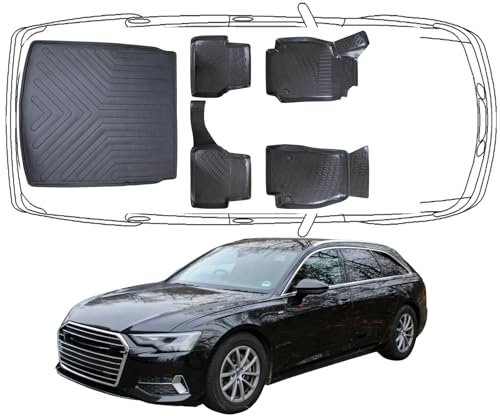 Trimak Passgenau 3D Fussmatten & Kofferraumwanne Auto Set Kompatibel mit Audi A6 C8 Avant Kombi ab 2018 Auto Zubehör Gummimatten Kofferraumwanne Autos TPE Allwetter Geruchlos rutschfest
