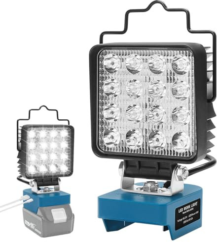 QUPERR Lampe de travail LED pour batterie Makita 18V, lampe de poche 48W 4800LM avec ports de charge USB et Type C, lampe de travail pour l'extérieur et l'éclairage de chantier (sans batterie)