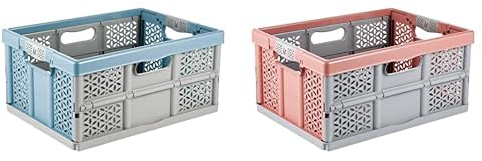 keeeper 2 x Stabile Profi-Klappbox mit Soft-Touch Griffen, 48 x 34,5 x 23,5 cm, 32 l, Lea, Colour Mix Set