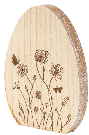levandeo Deko Aufsteller Osterei Holz 14x18cm Blumen Natur Tischdeko Frühling Ostern Deko Deko Osterdeko Figur