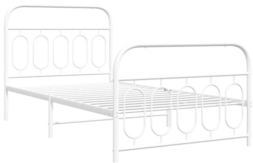 vidaXL Bettgestell mit Kopf- und Fußteil Metall Weiß 100x190 cm
