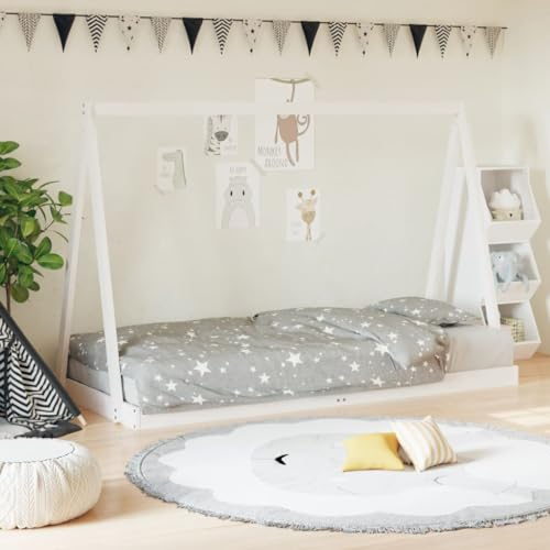 Hommdiy Kinderbett, Kinder Bettgestell in Tipi Design, Hausbett für Kleinkinder zwischen 18 Monaten und 4 Jahren, Einzelbett Kinder Tipi Bett Stil F,90 x 200 cm，Weiß