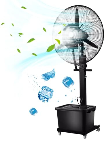 DYUNCZ Ventiladores de Agua, Ventilador Pulverizador Industrial, Ventilador Nebulizador for Exterior con 3 Velocidades, Tanque de Agua de 42 L, Oscilación de 120°, for Patio, Garaje(650cm)