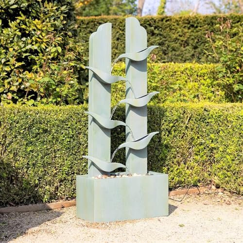 Primrose H123cm Elvas Tiered Cascading Zinc Water Feature With Lights Outdoor Garden Fountain