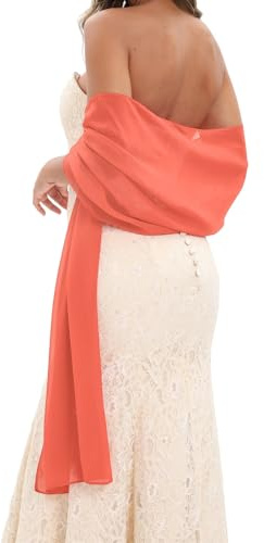 GIBZ Châle en Mousseline de Soie Longue Foulard Étole Femme | Élégant Transparent Cape Mariage Mariée Soirée Couleur Unie