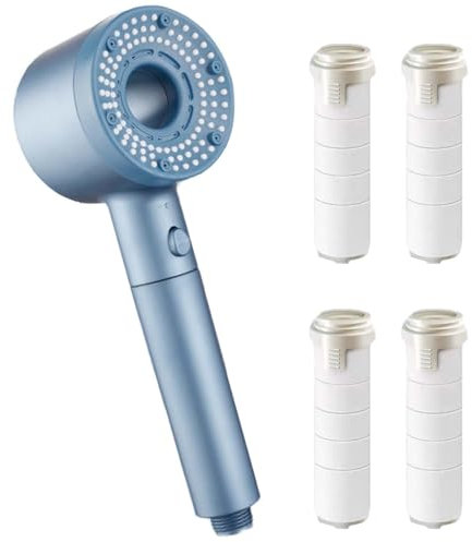 EnixwH Alcachofa de Ducha con Filtro, Alcachofa Ducha Alta Presión, Shower Head Universal con Interfaz de 1/2 Pulgada, Ducha Alcachofa Ahorro Agua, para Limpiar Baños, Paredes Alicatadas (Azul)