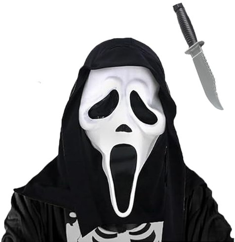 Gxlaihly Scream Maske,Ghost Face Mask con 1 cuchillo falso,Ghost Face Máscara Fantasma de Halloween,Máscara fantasma,Mascara ghost,Máscara de grito (Máscara de grito con cuchillo)