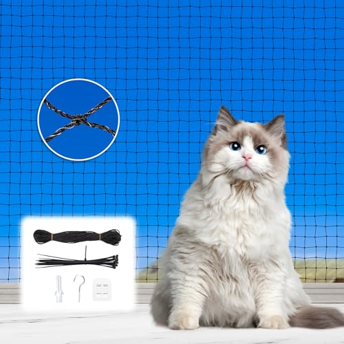 Kfonla Rete Gatti Balcone, 8x3 M, Rete Gatti Finestra con Chiodi e Puntate Adesive, Rete Gatti Rinforzata con Filo d'Acciaio Senza Trapano, Rete Protezione Gatti per Balconi, Terrazzi, Finestre