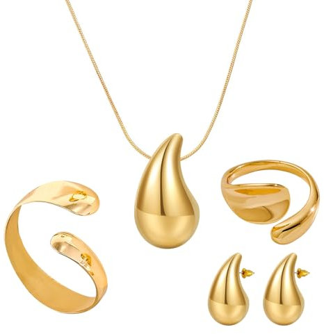 ZENGSING Gold Tropfen Schmuckset für Damen und Mädchen, Anhänger Halskette Ohrstecker Armband Schmuck Set, Glücklich Set mit Tropfen, Geschenke zum Muttertag Geburtstag Weihnachten