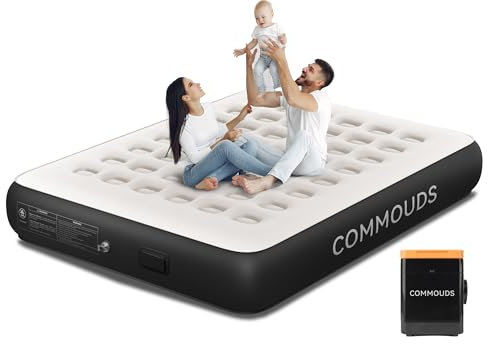 COMMOUDS King Size Air Bed with Built in Pump, Blow Up Mattress Double with Flocked Surface, Inflatable Air Mattress Quick Inflation in 3 Mins, Blow Up Bed for Home Guest Camping, 198x152x33cm