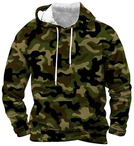 Herren-Kapuzenpullover, Camouflage-Druck, modisch, lässig, Tasche, Kordelzug, übergroße Decke, camouflage, S