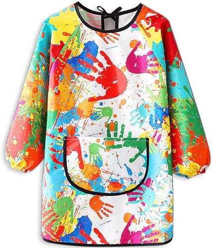 Supchamp Malschürze Kinder - Malkittel Schule 1. Klasse Malerkittel für 7-11 Jahre Mädchen Junge - Schürze Kinder Schule mit Ärmeln Schule Kunst Malerei Kochen - Länge 73cm