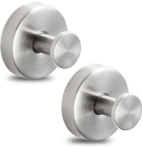 2PCS Suction Towel Holder, Vacuum Suction Cup Hooks Heavy Duty Towel Hanger Shower Hook No Drilling for Wall Glass Mirror Smooth Surface (Brushed Silver)