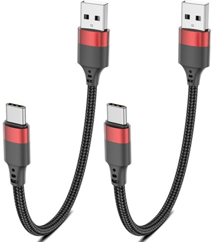 Short USB C Cable 20CM 2Pack, 0.2M USB A to USB C Cable Nylon Braided Short Type C Charger Cord Fast Charging Lead for iPhone 16 15 Samsung Galaxy S24 S23 S22 Note 20 10 A50 A20 Moto G LG