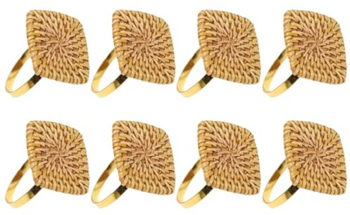 Cozylkx 8 Stück Serviettenringe Aus Rattan-Geflecht Aus Metall, Handgefertigte Serviettenhalter Für Esstisch, Feiertags-, Hochzeits- Und Party-Dekor, Quadratische Form