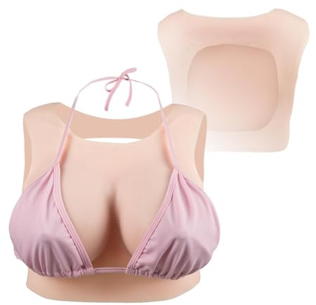 CYOMI Silikon Brüste Brustformen Realistisch Brustplatten Runder Kragen Hohle Zurück für Crossdresser Transgender Cosplay B-G Cup (Gelb,Plusgröße-I Cup-Flüssig Silikon Füllung)