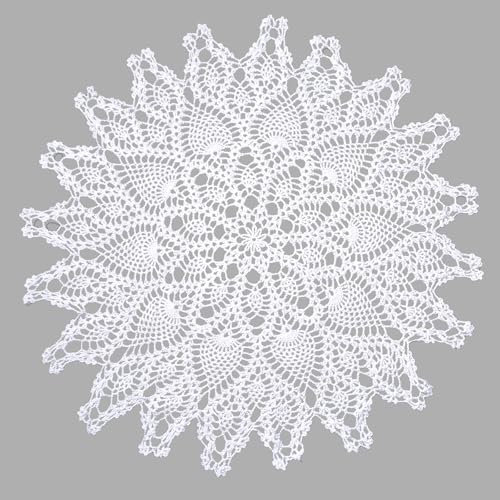 URROMA Hohles rundes Deckchen, 60 x 60 cm, weiß, handgefertigt, gehäkelt, rund, Tischdecke für Tisch, Sofa, Kissen, Dekoration, Baumwollspitze, Tischauflage