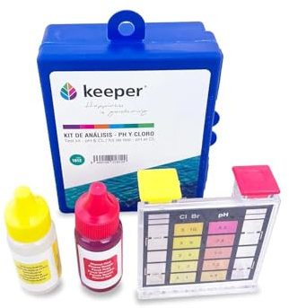 Keeper Kit de Análisis pH y Cloro para Piscina y Spa, Medidor Manual con Reactivos Líquidos OTO y Phenol Red, Tubo Medidor Doble, Frascos de 20 ml (test kit 5 gotas)