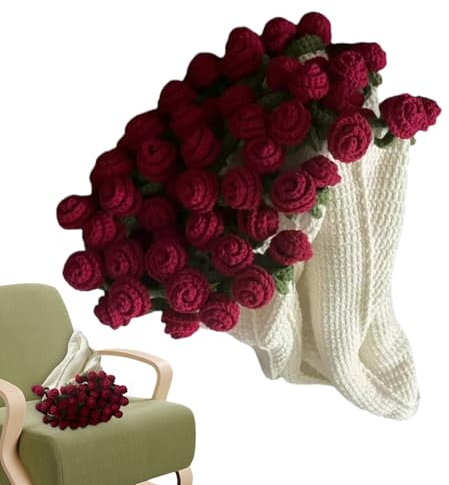 Gehäkelte Blumenstraußdecke, Weich Und Leicht Gehäkelte Blumen Decken, Häkelblumen Bouquet, Rosen Bouquet Decke, Häkeldecke, Handgefertigte Faltbare Weiche Rosendecke, Anfänger-freundlich