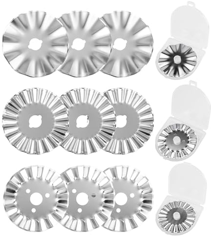Yakamoz Rotierschneiderklingen-Set für Zacken, 45 mm, 3 Arten, Wellen-Rollschneider-Klingen, Ersatz-Zacken-Klinge, Stoffpapierschneidewerkzeug zum Quilten, passend für Olfa Fiskars
