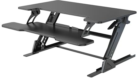 NSY Audio Standing Desk Converter 36 x 24 Inches - Height Adjustable Sit to Stand Riser with Keyboard Tray, Ergonomic Computer Workstation for Music Studio, Home Office, Black