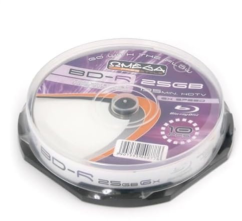 Discos BLU-Ray BD-R 25GB 6X, tarrina de 10 Unidades, Ideal para Almacenamiento de Video y Datos de Alta definición.