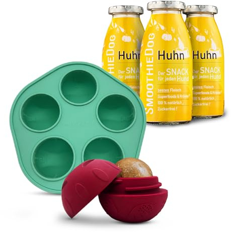 SmoothieDog Schleckball Hundesmoothie 3er Huhn - Schleckball für Hunde, Snackball, zur Beschäftigung, bpa frei, robust, befüllbar, zum einfrieren, spülmaschinenfest