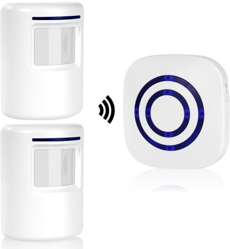 Funkalarmanlage mit Bewegungsmelder, SiegenPro Durchgangsmelder Alarm Zutrittsklingel Set mit PIR Sensor Detektor und Plug in Empfänger für Büro, Laden, Auffahrt oder Zu Hause(2 Sensoren 1 Empfänger)