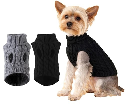 2 Stück Hundepullover Kleine Hunde,klassisches Zopfstrick-Muste, Warmer Weste Pullover Outdoor Hundejacke Winterkleidung，Warmer Hunde Pullover Kleine Hund, Pullover für Hunde Katzen