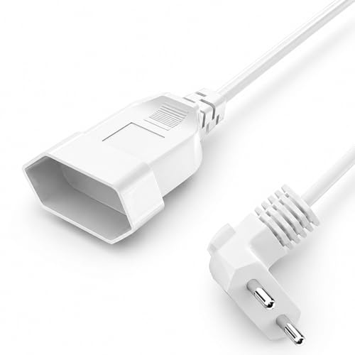 VIEVRE 1,5M Verlängerungskabel Flach, Eurostecker Verlängerung 2.5A 250V, Verlängerungskabel Kurz Typ-C-Stecker Eurostecker auf Typ-C Euro für TV Computer Monitor Beamer Lampe Haushaltsgeräte, Weiß