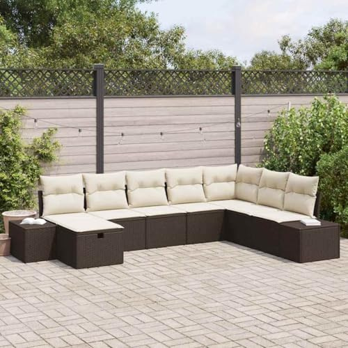 Holamys Gartensofa-Set 8-teilig, Braun Poly-Rattan, modular, wetterfest, UV-beständig Outdoor-Möbel Sitzgruppe für Terrasse und Garten, stilvolle Terrassenmöbel