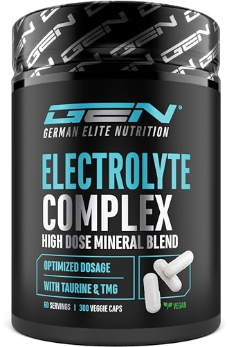 Electrolyte Complex - 300 Cápsulas Veganas - Complejo de Electrolitos de Alta Dosificación con Taurina y Betaína (TMG) - Sodio, Potasio, Magnesio y Calcio - 60 Porciones - Alternativa al Polvo