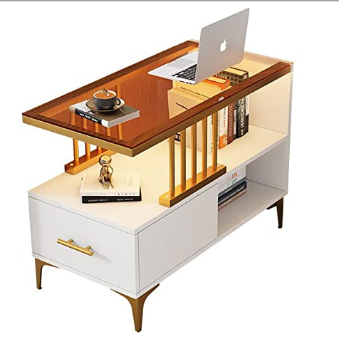 L3s9mPzVb4 Couchtisch Nightstand with Storage Shelf, End Table, Side with Drawers Cabinet for Small Spaces Bedroom, Living Room,Sofa(White+Brown)