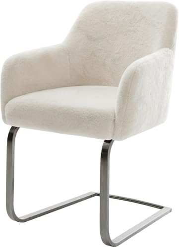 DELIFE Schwingstuhl Greg-Flex Freischwinger flach Graphit Plüsch Creme-Weiß Taschenfederkern