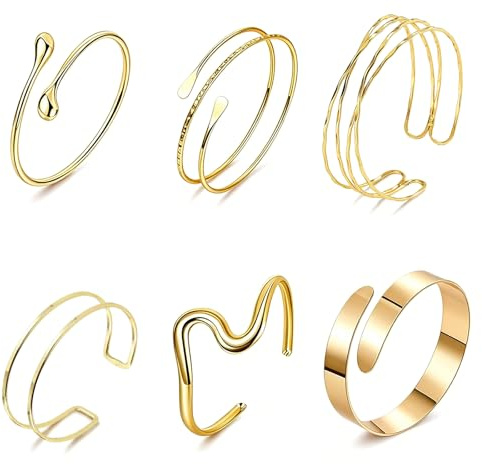 VIDSTW Armreif Oberarm 6 Stück Armreif Gold Oberarm Metall Oberarmreif Gold | Verstellbarer Oberarm Schmuck Verstellbar Oberarmarmband Offenes Design Robust für Mädchen Damen Auf Hochzeiten Partys