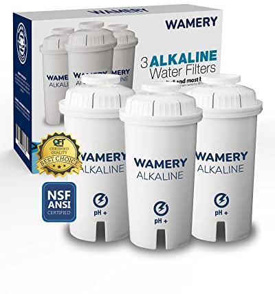 Wamery Reemplazo del Filtro de Agua 3-Pack. Se Adapta a jarras Brita. Purificador y Ionizador. Certificado NSF/ANSI. Reduce el Cloro y los Metales Duros del Agua.