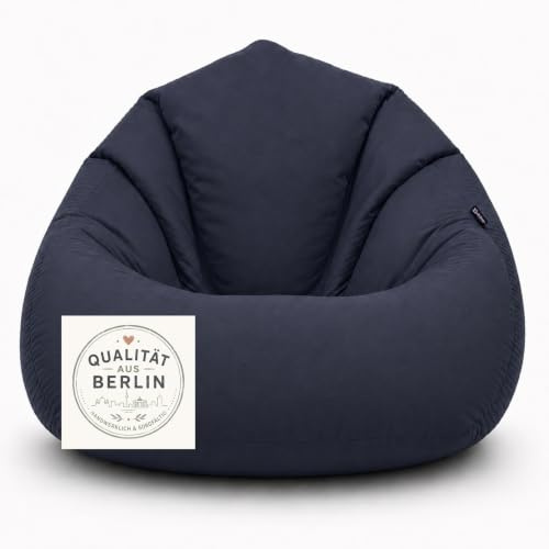BuBiBag Sitzsack Erwachsene Bodenkissen Sitzkissen, Dunkelblau/Marine XXXL | Riesensitzsack Tropfenform als Liegekissen, 128x85 cm, gefüllt, wasserabweisend, Indoor und Outdoor
