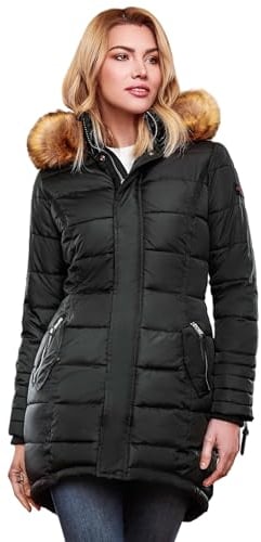 Navahoo Papaya Damen Winter Jacke Steppjacke Mantel Parka gesteppt warm B374 [B374-Papaya-Schwarz-Gr.S]