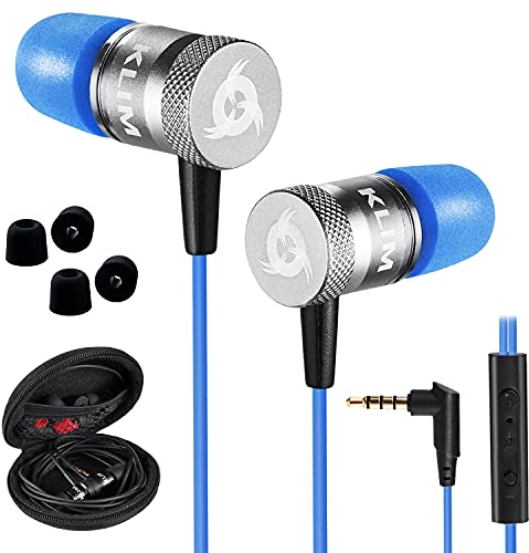 KLIM Fusion - Auriculares con micrófono para móvil + Garantía 5 años + Innovadora Espuma de Memoria + Jack 3,5 mm + Compatibles con Smartphone, Tablet, Consola, PC - Nueva Versión - Azul